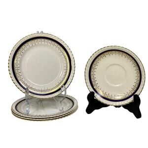 Johnson Bros Retired JB83 WindsorWare Cobalt/Gold 1 Saucer/4 Bread/Butter Plates